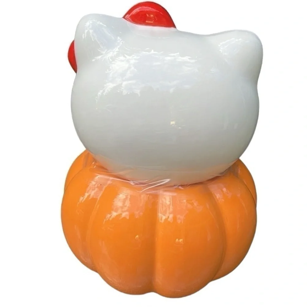 Hello Kitty Pumpkin Ceramic Cookie Jar NEW Orange Jack O Lantern Halloween